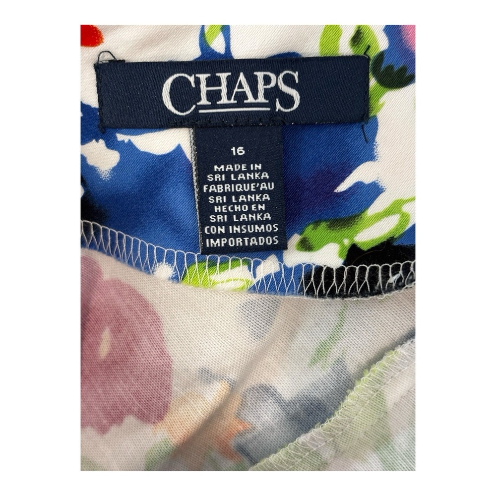 CHAPS Dress‎ 16 White Floral Fit & Flare Cotton Stretch Sleeveless V-Neck Zip - Picture 3 of 11